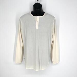 Cuts Clothing NEW Long Sleeve Elongated Henley T-Shirt Mens M Cream Lightweight